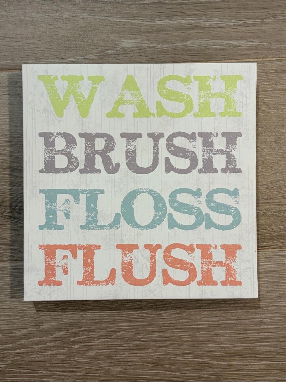 Bathroom Wall Sign "Wash Brush Floss Flush" - Pastel Multicolor